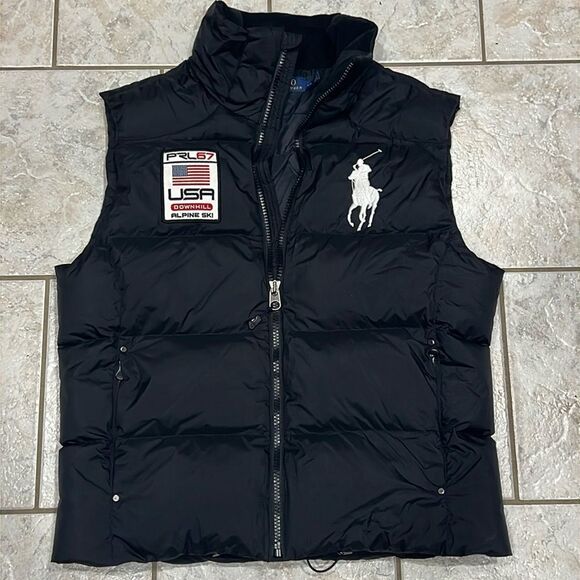 Mens Polo Ralph Lauren USA Down Hill Alpine Ski Vest PRL67 BLACK Puffer - Picture 1 of 9
